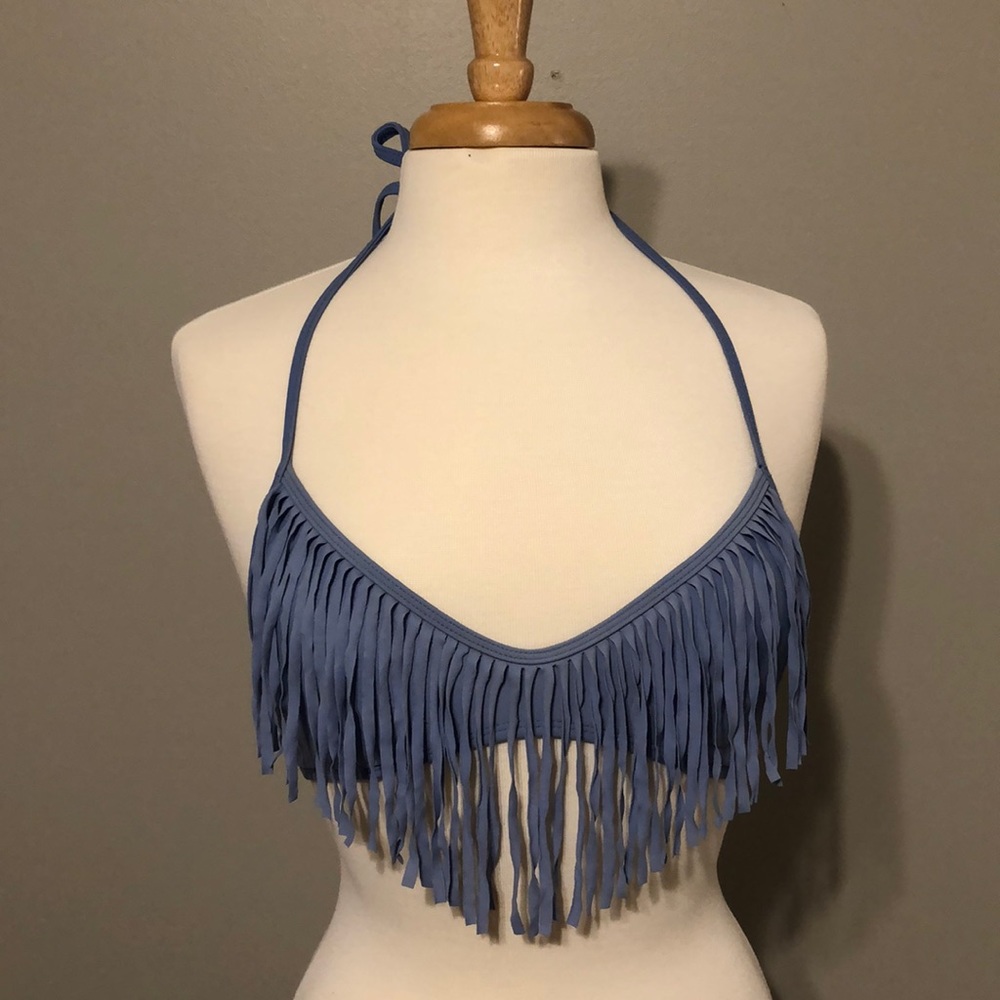 Periwinkle bikini top with fringe